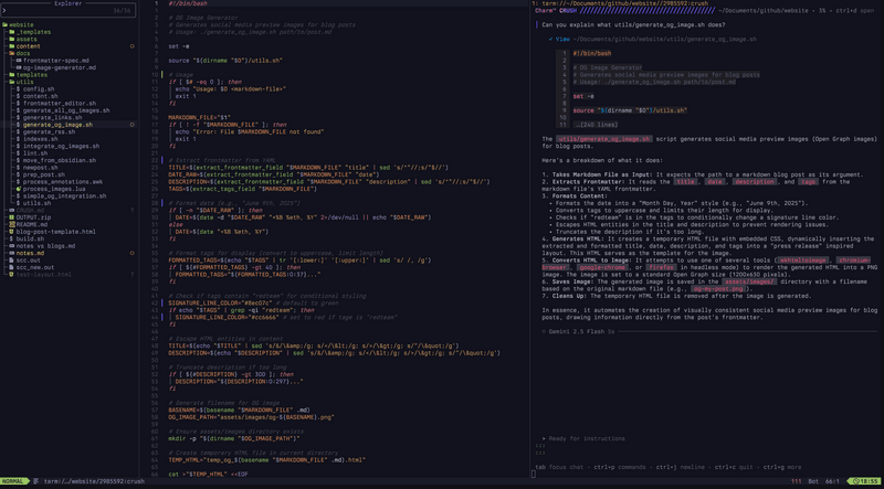 lazyvim with crush in a separate pane