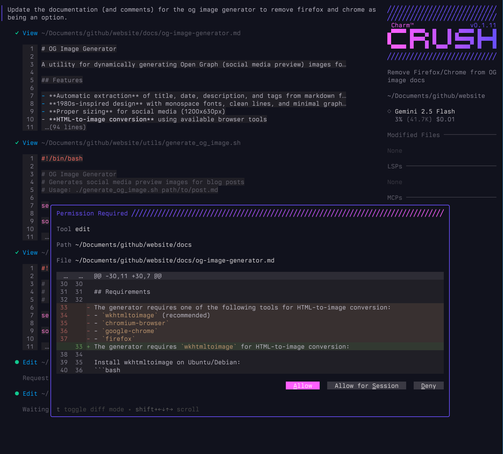 Crush requesting to make an edit