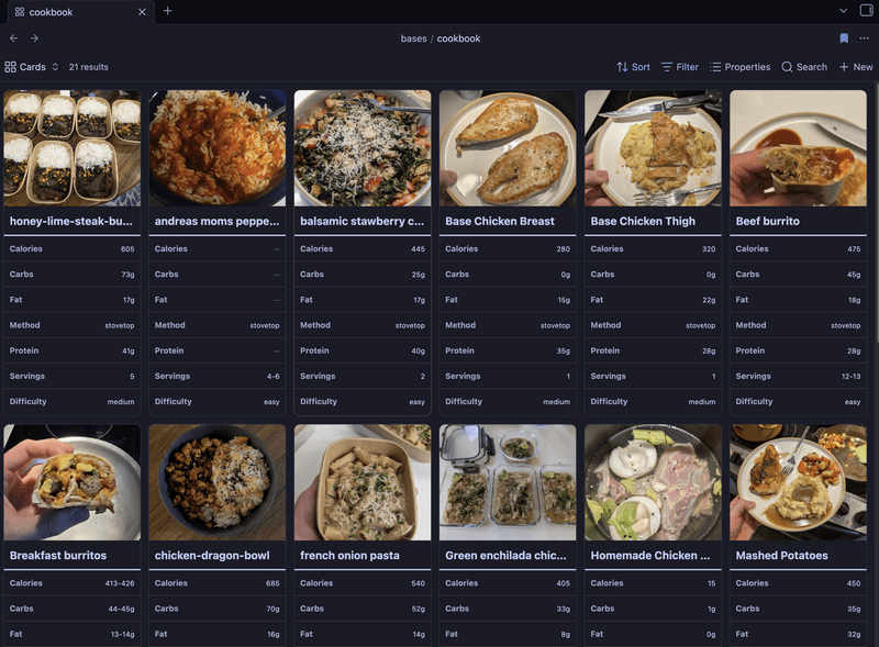 Cookbook base where each card is a markdown file