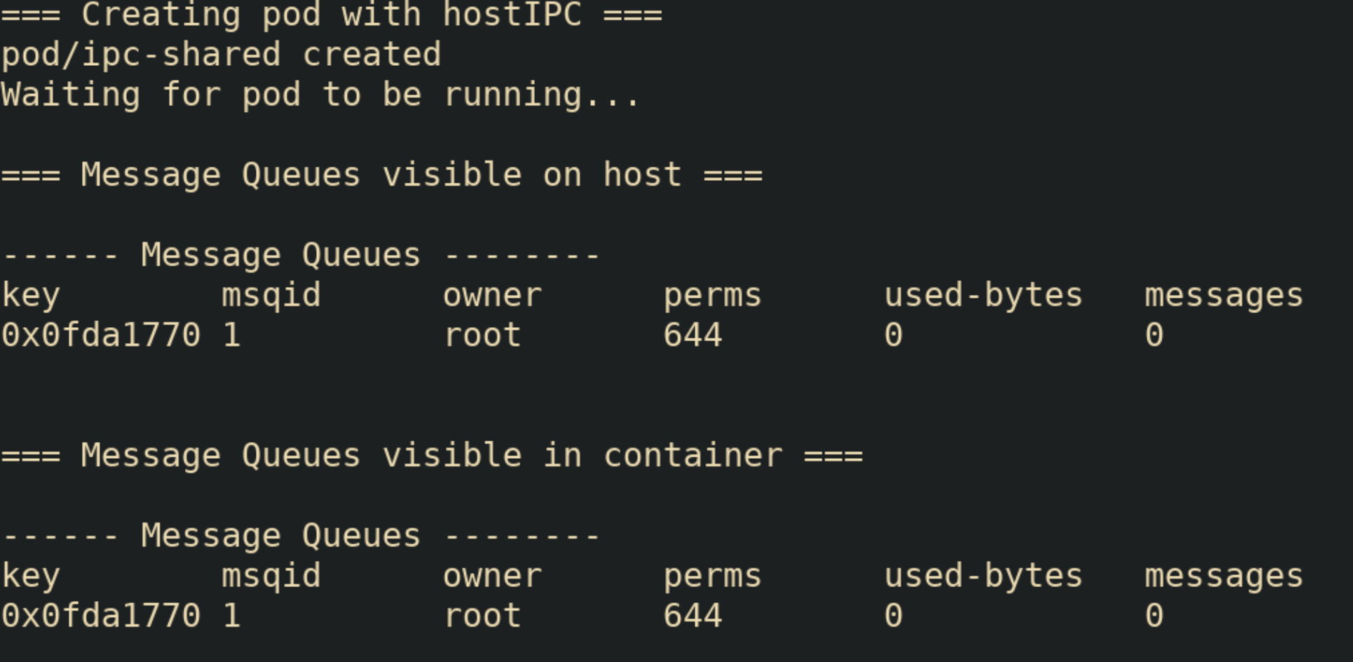 Viewing hostIPC info such as message queues
