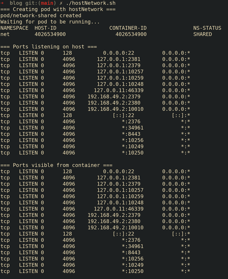 Results of hostNetwork.sh