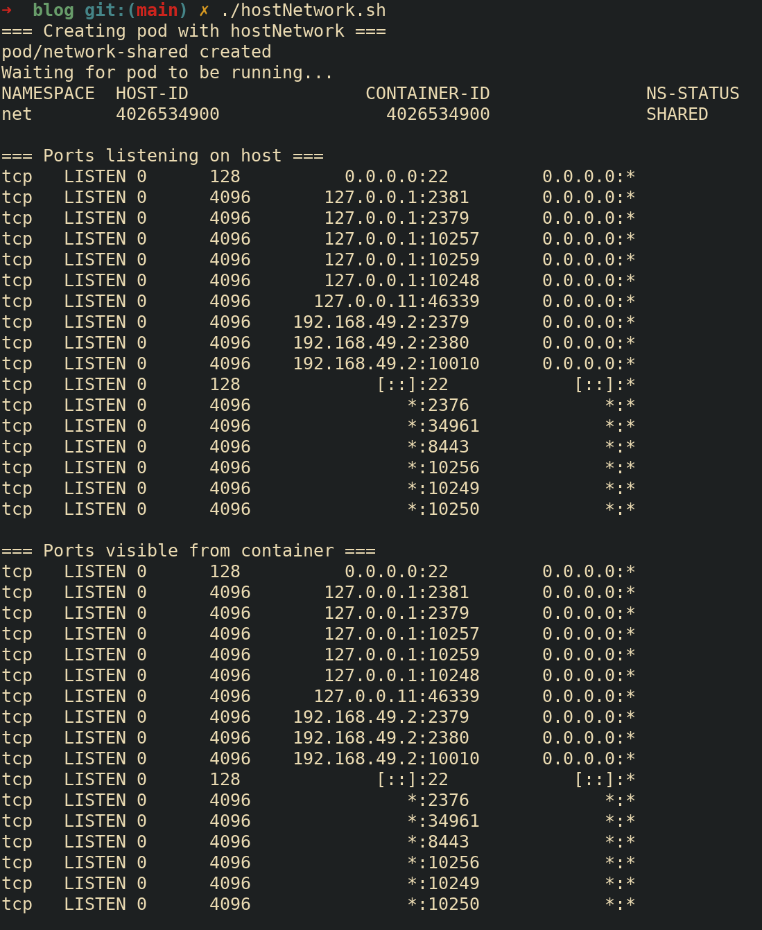 Results of hostNetwork.sh