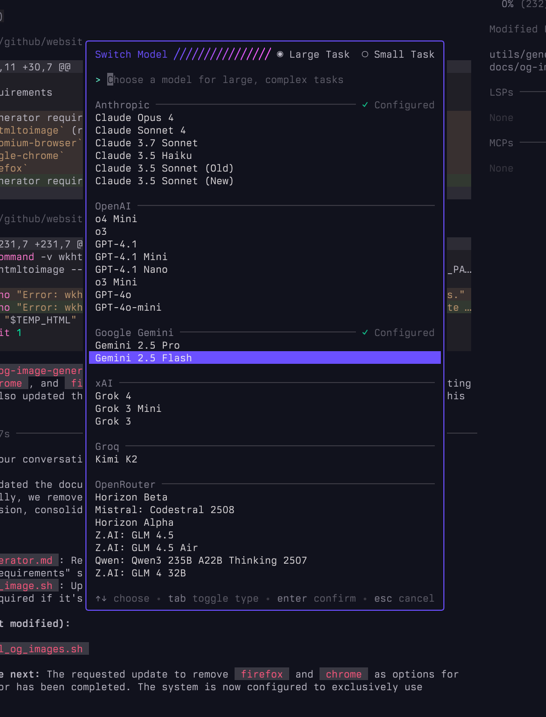 Crush Model selection menu